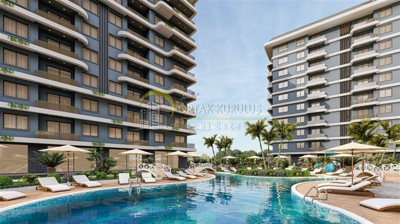 1+1 Zero Apartment in Avsallar - Site with Pool - Immediate Delivery